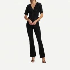 Frame Denim Ruched V-Neck S/S Blouse Noir