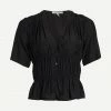 Frame Denim Ruched V-Neck S/S Blouse Noir 2 Frame Denim Ruched V-Neck S/S Blouse Noir
