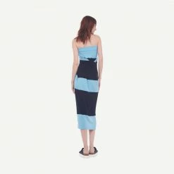 Norma Kamali Spliced All In One Dress In Blue/Black Womens