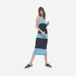 Norma Kamali Spliced All In One Dress In Blue/Black Womens