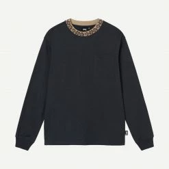 Stussy Flower Mock Neck LS Crew - Black Mens