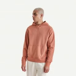 Wax London Mens Buxton Hoodie Heavy Organic Cotton - Rust