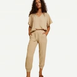 Nation LTD Womens Cairo Gauze Lounge Pant - Almond Milk 10 Nation LTD Womens Cairo Gauze Lounge Pant - Almond Milk