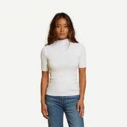Nation LTD Cameron Roll Neck Tee- White Womens