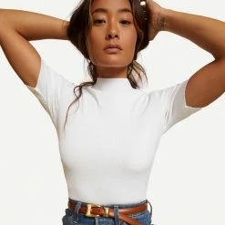Nation LTD Cameron Roll Neck Tee- White Womens