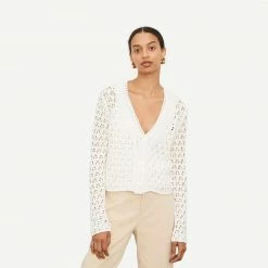 Vince Crochet Cardigan Sweater - Optic White Sweaters & Sweatshirts