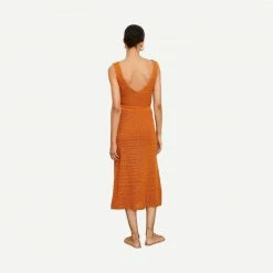 Vince Crochet Knit Midi Skirt - Burnt Orange Womens