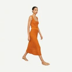 Vince Crochet Knit Midi Skirt - Burnt Orange Womens