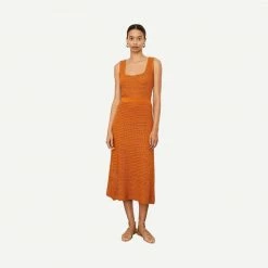 Vince Crochet Knit Midi Skirt - Burnt Orange Womens