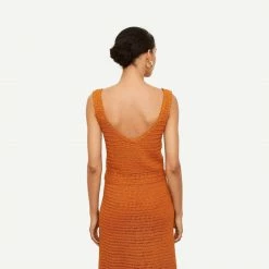 Vince Womens Crochet Square Neck Knit Camisole - Burnt Orange