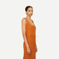 Vince Womens Crochet Square Neck Knit Camisole - Burnt Orange