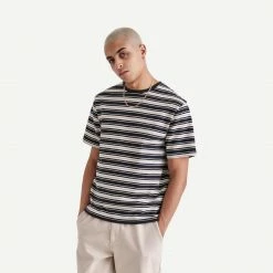 Wax London Dean Tee Trail Stripe - Navy