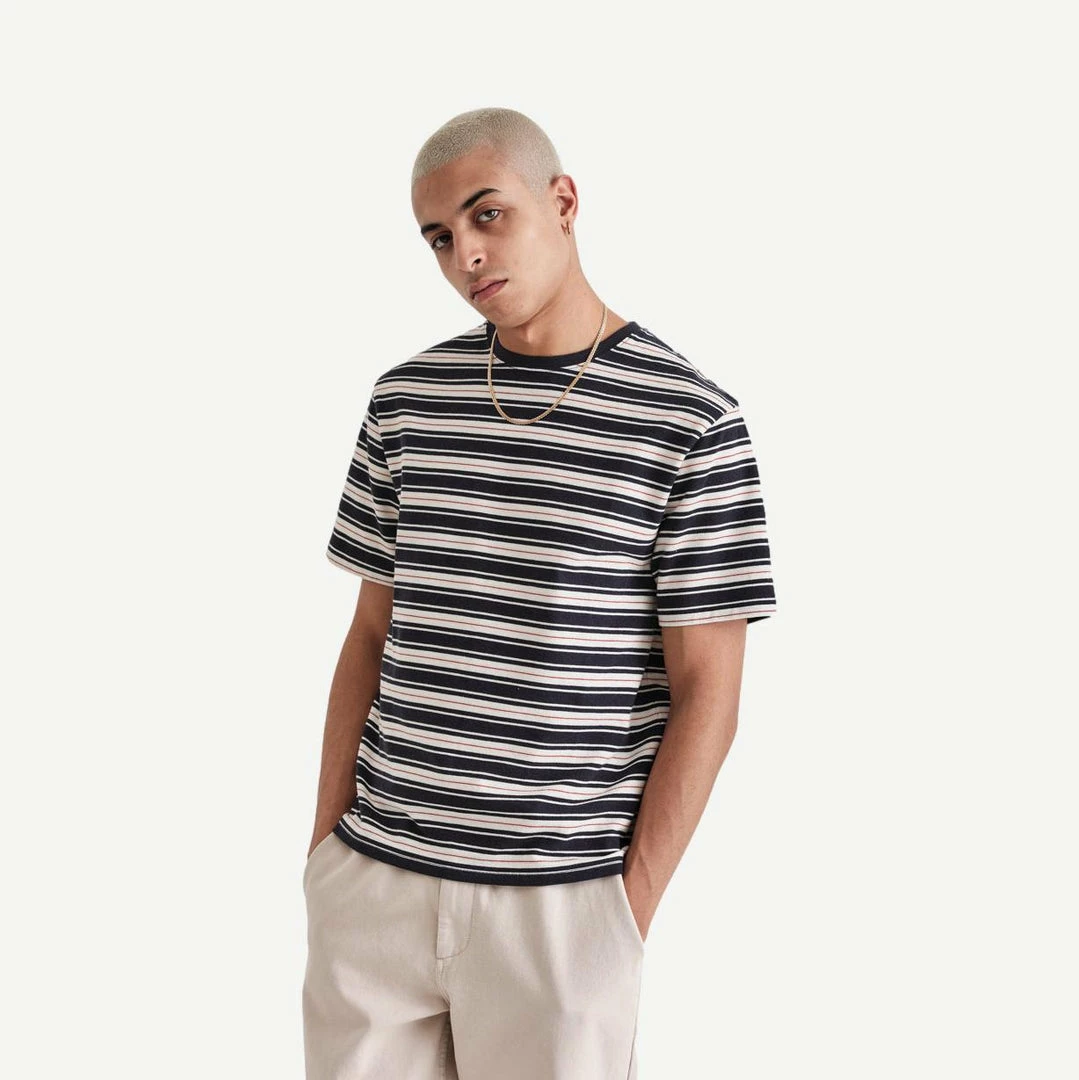 Wax London Dean Tee Trail Stripe - Navy 4 Wax London Dean Tee Trail Stripe - Navy
