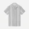 Wax London Mens Didcot Shirt Crinkle Stripe Cotton - Navy Ecru