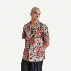 Wax London Mens Didcot Shirt Monet Print - Skyblue/Rust