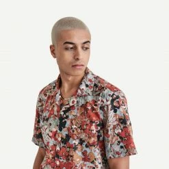 Wax London Mens Didcot Shirt Monet Print - Skyblue/Rust