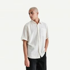 Wax London Drum Shirt Window Check Cotton - White Mens