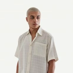 Wax London Drum Shirt Window Check Cotton - White Mens