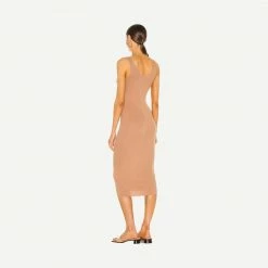 Enza Costa Silk Rib Tank Midi Dress In Peach Beige