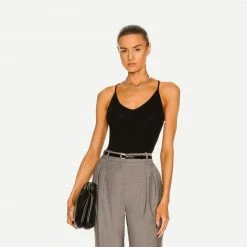 Enza Costa Stretch Silk Knit Baseball Racer Tank - Black