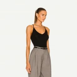 Enza Costa Stretch Silk Knit Baseball Racer Tank - Black