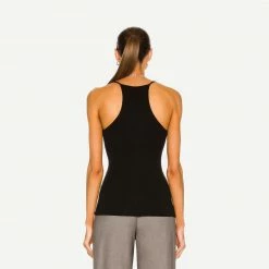 Enza Costa Stretch Silk Knit Baseball Racer Tank - Black