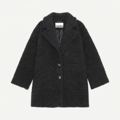 Ganni Boucle Wool Oversized Jacket In Phantom Womens