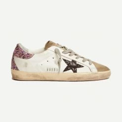 Golden Goose Super-Star Leather Upper Suede Toe Glitter Star Heel And Spur Metal Lettering