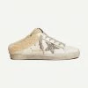 Golden Goose Womens Super-Star Sabot Leather Upper Glitter Star Shearling Lining