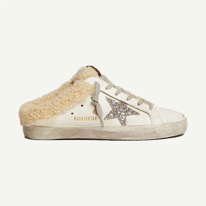 Golden Goose Womens Super-Star Sabot Leather Upper Glitter Star Shearling Lining 3 Golden Goose Womens Super-Star Sabot Leather Upper Glitter Star Shearling Lining