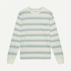 Wax London Mens Hayden LS Tee Slub Stripe - Ecru/Blue