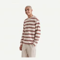 Wax London Hayden LS Tee Slub Stripe - Pink/Rust