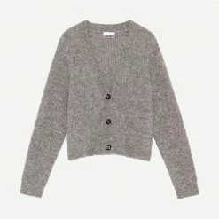 Ganni Soft Wool Knit Cardigan In Paloma Melange