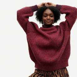 Ganni Ribbed Oversized Pullover In High Risk Red