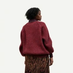 Ganni Ribbed Oversized Pullover In High Risk Red