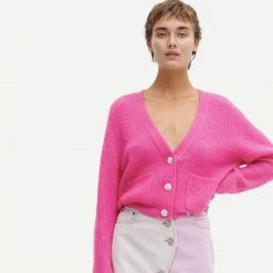 Ganni Relax Wool Cardigan - Shocking Pink Womens