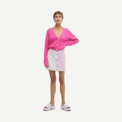 Ganni Relax Wool Cardigan - Shocking Pink Womens