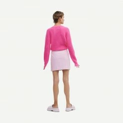 Ganni Relax Wool Cardigan - Shocking Pink Womens