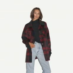 LNA Oversized Plaid Jacket Black Red Womens