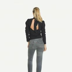 LNA Mazzy Rib Long Sleeve Top Black Womens