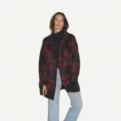 LNA Oversized Plaid Jacket Black Red Womens