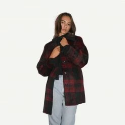 LNA Oversized Plaid Jacket Black Red Womens