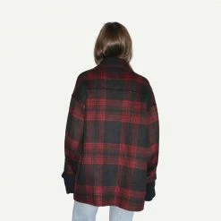 LNA Oversized Plaid Jacket Black Red Womens