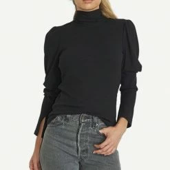 LNA Mazzy Rib Long Sleeve Top Black Womens