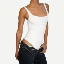 LNA Womens Essential Scoop Tank Bodysuit - White