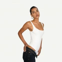 LNA Womens Essential Scoop Tank Bodysuit - White