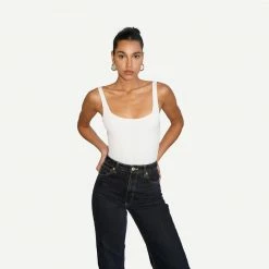 LNA Womens Essential Scoop Tank Bodysuit - White