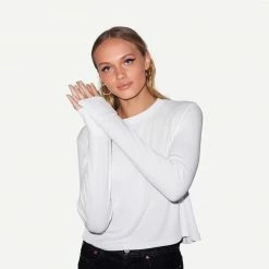 LNA Ribbed Long Sleeve Crew - White