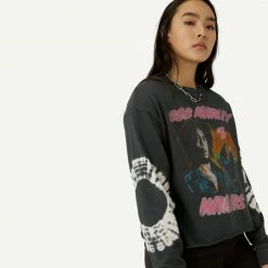 Daydreamer Bob Marley Could You Be Loved Oversized LS Tee - Bleach Out Black Womens