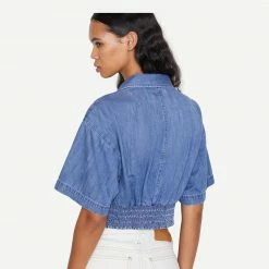 Frame Denim Womens Seam Detail Shirt In Shoreline Wash